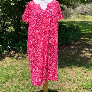 Retro Vintage? Hot Pink Floral Flower Doodles Print Nightgown Pajamas Fits S\M